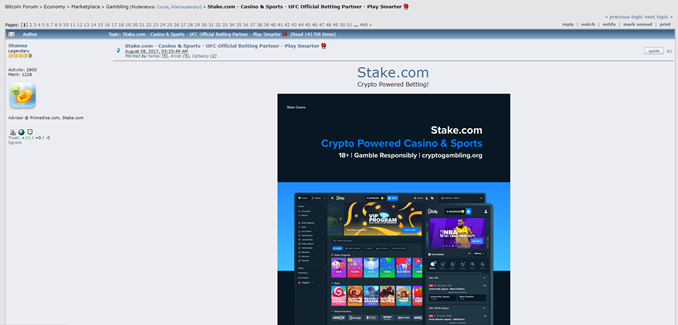 Stake.com Bitcointalk başlığı